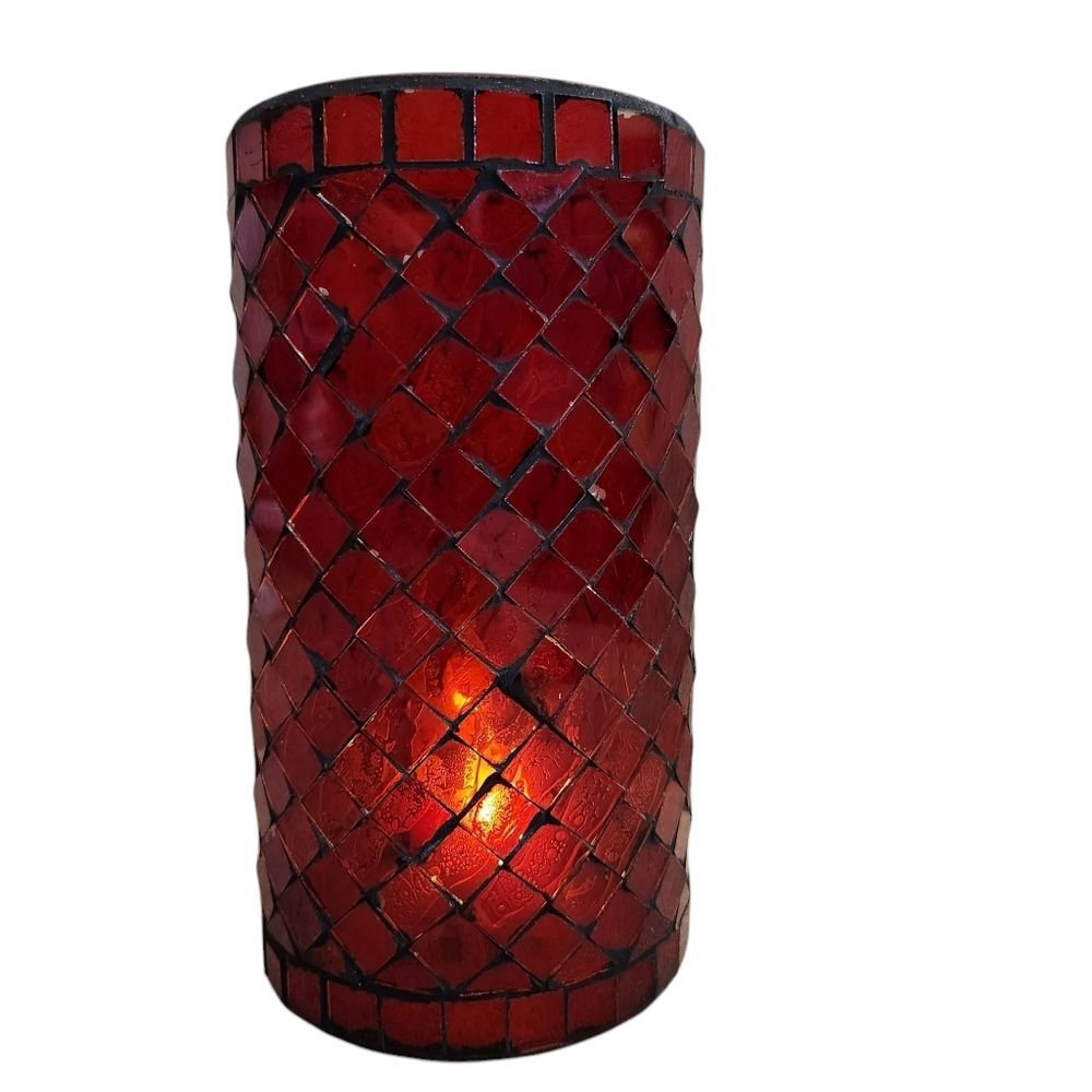 At Home America Ruby Glow Hurricane Candle Holder -- Red And Black -- New in Box